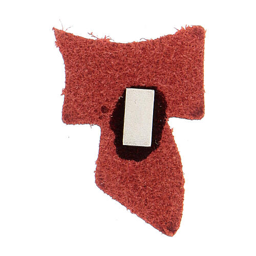 Roter Magnet aus Echtleder mit goldfarbenem Tau-Symbol, 3,5 cm 2