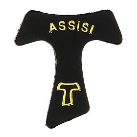 Assisi-Magnet aus schwarzem Echtleder in Form von Tau