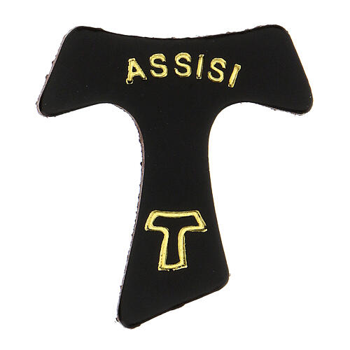 Assisi-Magnet aus schwarzem Echtleder in Form von Tau 1