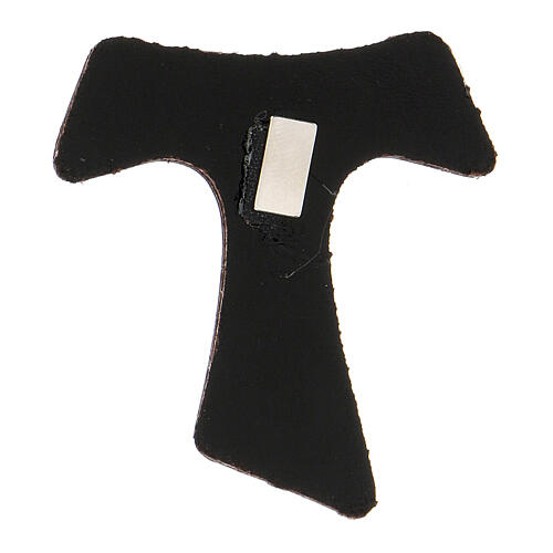 Assisi-Magnet aus schwarzem Echtleder in Form von Tau 2