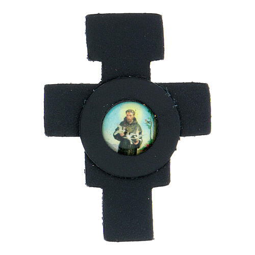 Magnet in Form eines Kreuzes des heiligen Franziskus aus nachtblauem Echtleder 1
