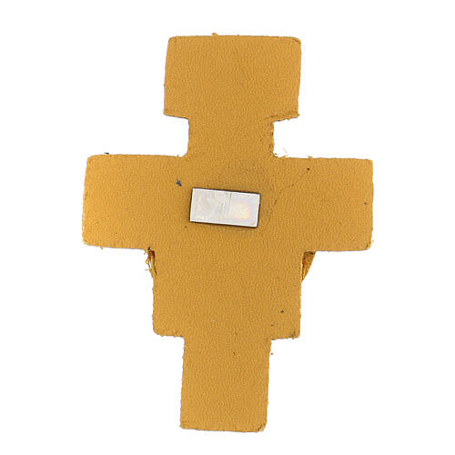 Aimant croix avec Saint François cuir véritable jaune 2