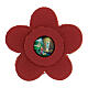 Blumenfőrmiger Magnet aus rotem Echtleder mit Bild der Madonna von Lourdes, 5 cm s1