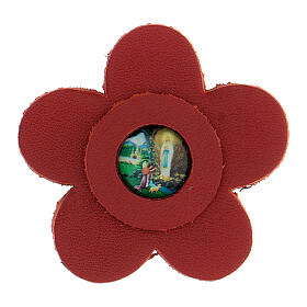 Imán flor Virgen Lourdes verdadero cuero rojo 5 cm