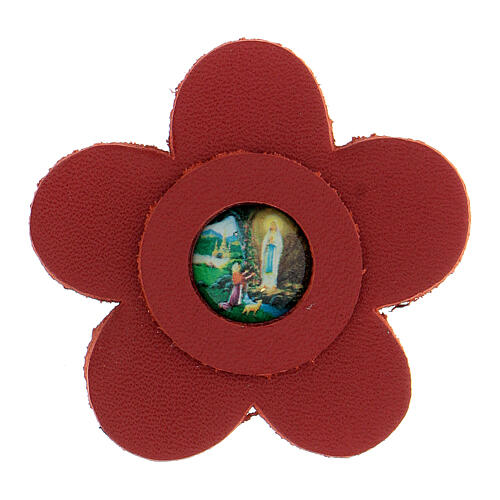 Magnes kwiat Matka Boska z Lourdes, prawdziwa czerwona skóra, 5 cm 1