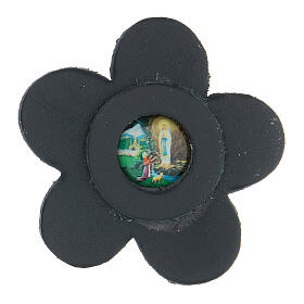 Magnet of Our Lady of Lourdes in genuine blue leather with flower 5 cm
