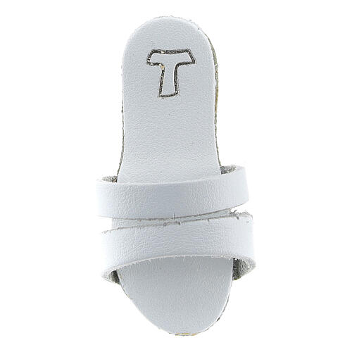 Magnet aus Echtleder in Form eines weißen Franziskus-Pantoffels mit Tau, 6 cm 2