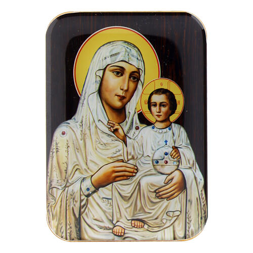 Imán de madera Virgen Ierusalimskaya y Niño Jesús 10 cm 1