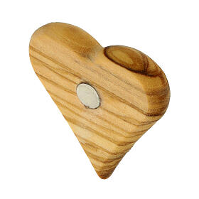 Olivewood heart-shaped magnet with Carlo Acutis' image and phrase, ITA, 1.4x1.4 in