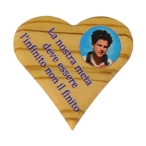 Magnete cuore legno ulivo frase Carlo Acutis 3x3 cm 1