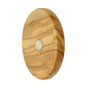 Oval magnet with blue sun's rays and Carlo Acutis' image, olivewood