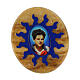 Oval magnet with blue sun's rays and Carlo Acutis' image, olivewood s1