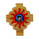 Cross-shaped magnet with red rays and Carlo Acutis' image, olivewood, 1.5x1.3 in s1