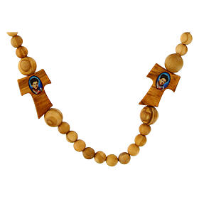 Rosary necklace with tau crosses and Carlo Acutis' image, olivewood