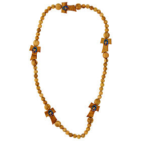 Rosary necklace with tau crosses and Carlo Acutis' image, olivewood