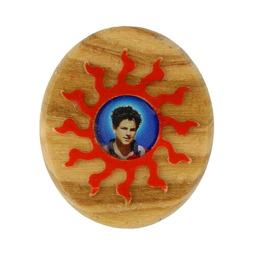 Carlo Acutis Magnet Red Sun in Olive Wood 1
