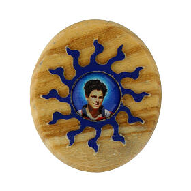 Oval olivewood magnet, blue sun with Carlo Acutis