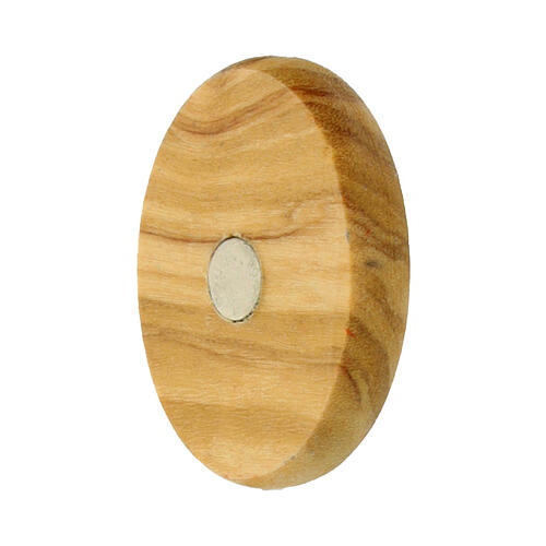 Oval olivewood magnet, white sun with Carlo Acutis 2