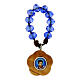 Single decade rosary bracelet of 2.5 in, blue beads and olivewood flower with Carlo Acutis' image s1