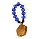 Single decade rosary bracelet of 2.5 in, blue beads and olivewood flower with Carlo Acutis' image s2