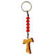 Carlo Acutis Keychain Tau Cross Olive Wood with Red Beads s2