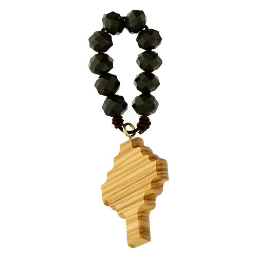 Single decade rosary ring, green beads and olivewood cross with Carlo Acutis, 7 in 2