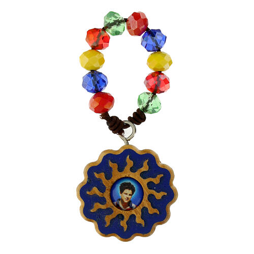 Bracelet dizainier Carlo Acutis pierres colorées et bois olivier 1