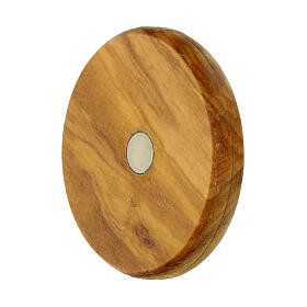 Round magnet of Carlo Acutis, olivewood, blue sun, 1.4 in