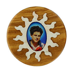 Magnet Carlo Acutis weiße Sonnenstrahlen Olivenholz 3 cm