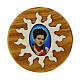 Round olivewood magnet of Carlo Acutis, white sun, 1.4 in s1