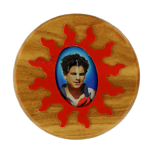 Magnet Carlo Acutis rote Strahlen Olivenholz 3 cm 1