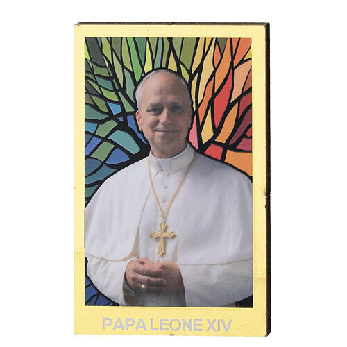 Calamita rettangolare lamina color oro Papa Leone 8x5 cm 1