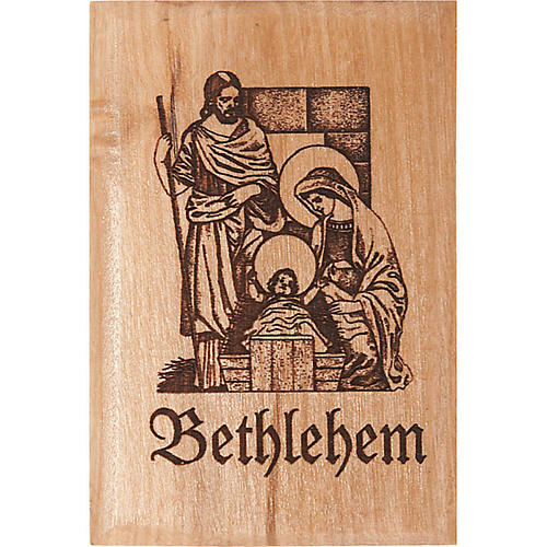Olive wood magnet- Holy family in Bethlehem 1