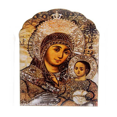 Magnet in wood, Our Lady and baby, brown colour 1