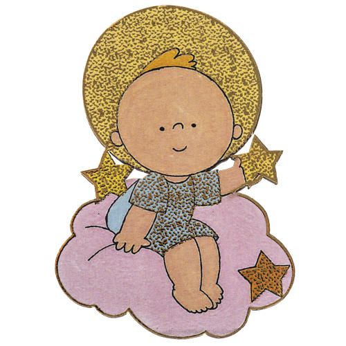Christmas Magnet in wood, baby Jesus with star 1