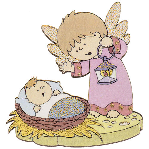 Wooden magnet, angel and baby Jesus 1