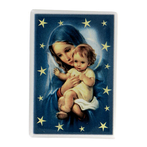 Imán rectangular terracota Virgen María con Niño Jesús 1