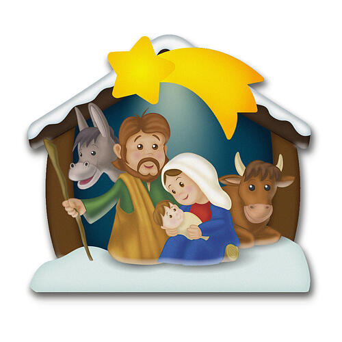 Nativity magnet with stable in resin relief 6x7cm 1