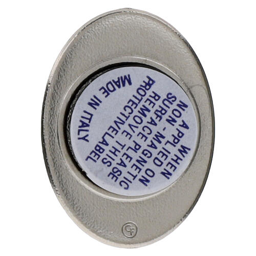 Silver-coloured Carlo Acutis magnet, 1.5x1.1 in, zamak 2