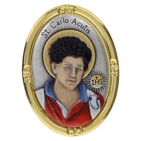 Imán Carlo Acutis ovalado bicolor 40x30 mm zamak