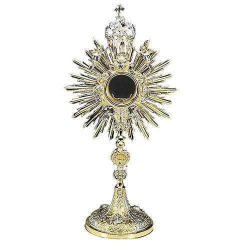 Ostensorio sacro latón ángeles, corona, cruz, deco 1