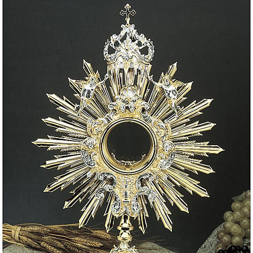 Ostensorio sacro latón ángeles, corona, cruz, deco 2