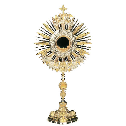 Ostensorio sacro latón ángel, uva, espigas, Sagrad Corazón 1