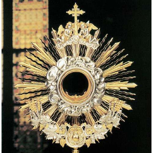 Ostensorio sacro latón ángel, uva, espigas, Sagrad Corazón 2