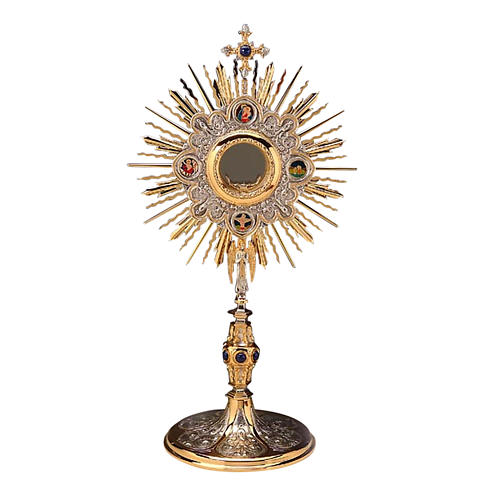 Monstrance two-tone brass with rays and medallions 1