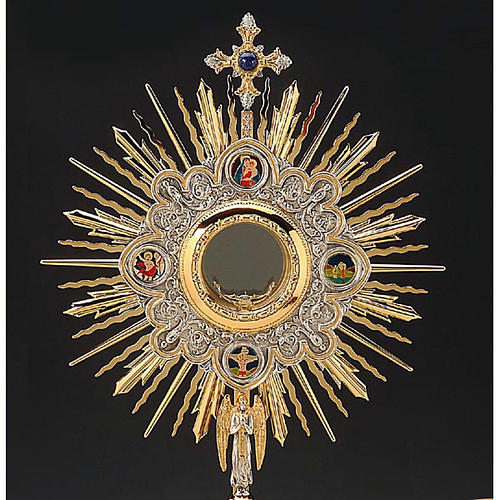 Monstrance two-tone brass with rays and medallions 2