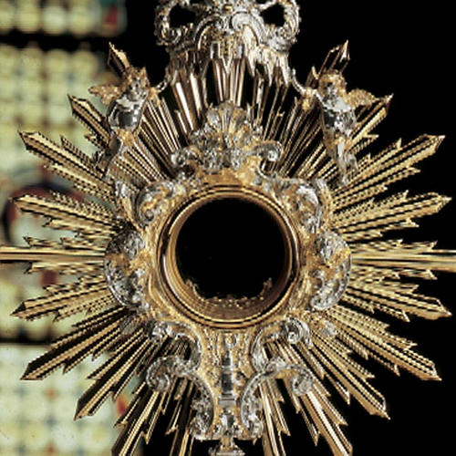Monstrance silver and gold plated brass with cherubim and crown 2