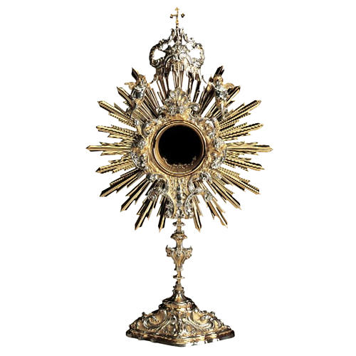 Ostensorio latón plateado dorado ángeles y corona 1