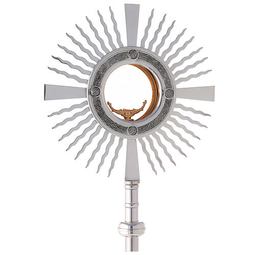 Monstrance silver plated brass with crosses on the base 2