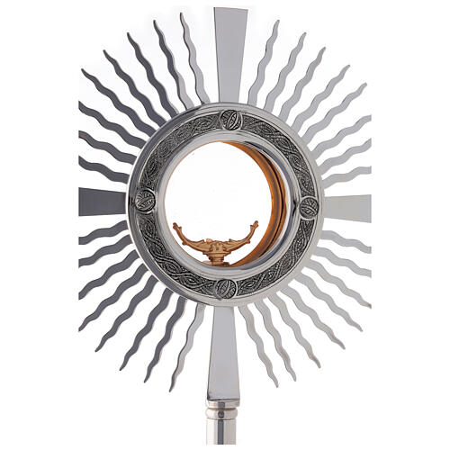 Monstrance silver plated brass with crosses on the base 7